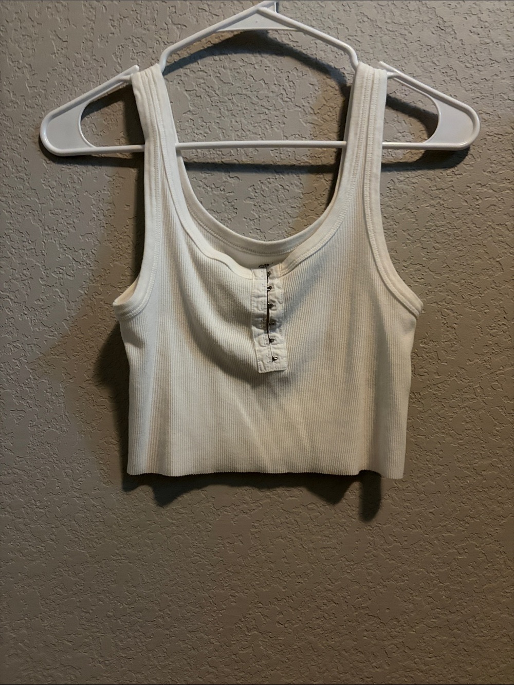 aerie Ribbed Henley Crop Tank Top - Cream
